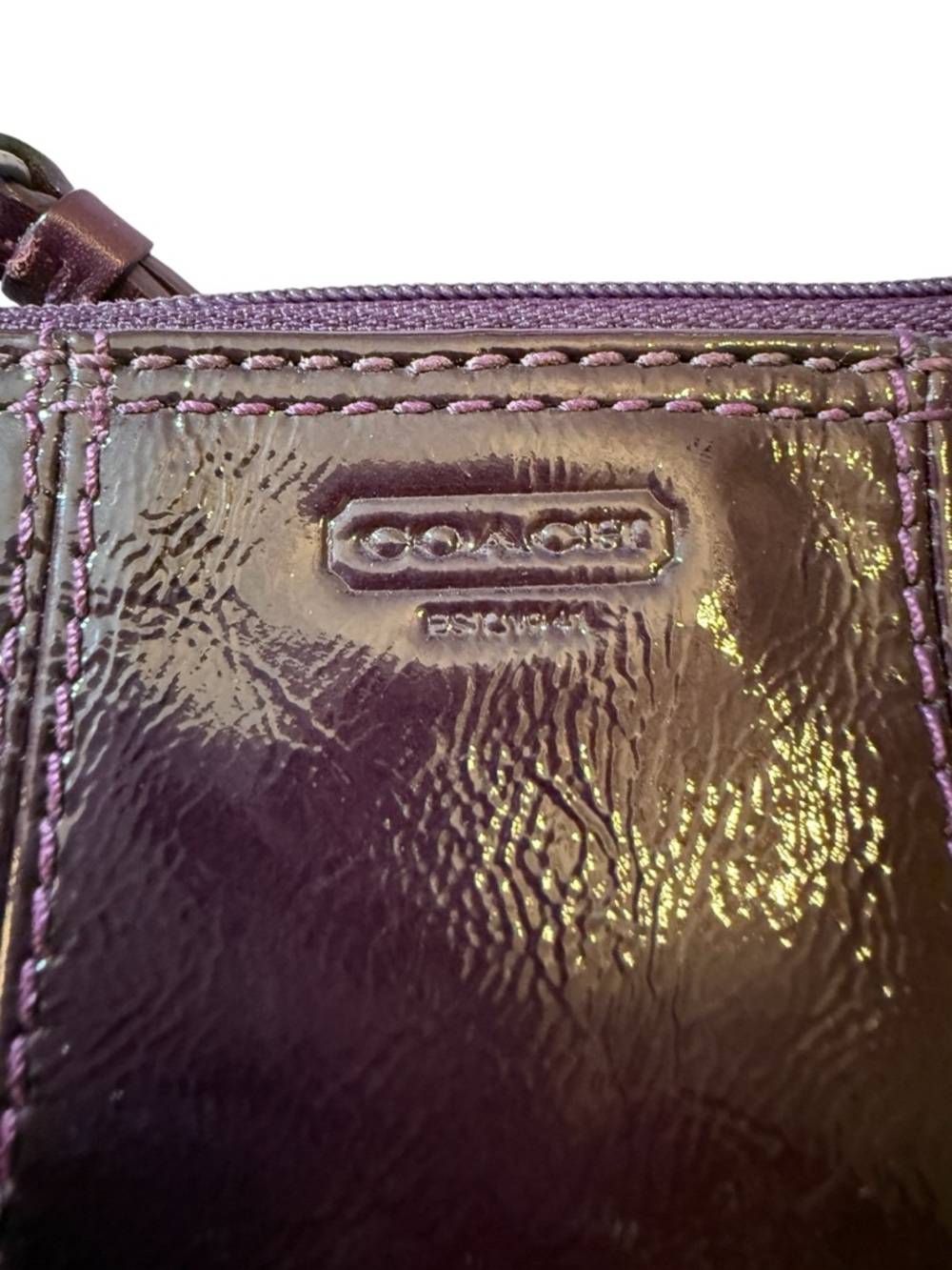 Vintage Coach Eggplant/Deep Purple Patent Leather Mini Coin Purse/Keychain - Picture 3 of 8